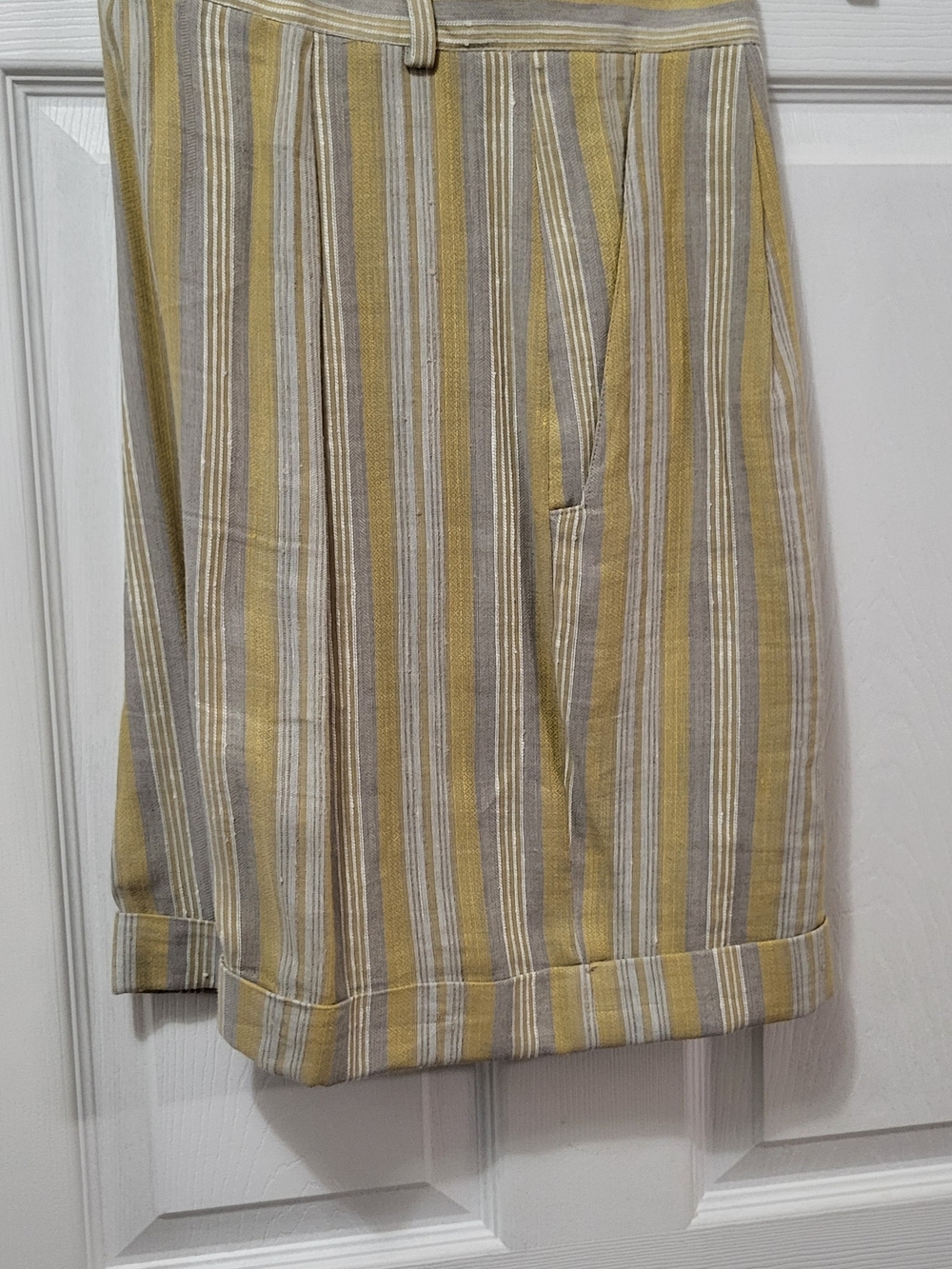 Striped Yellow & Gray Linen Shorts